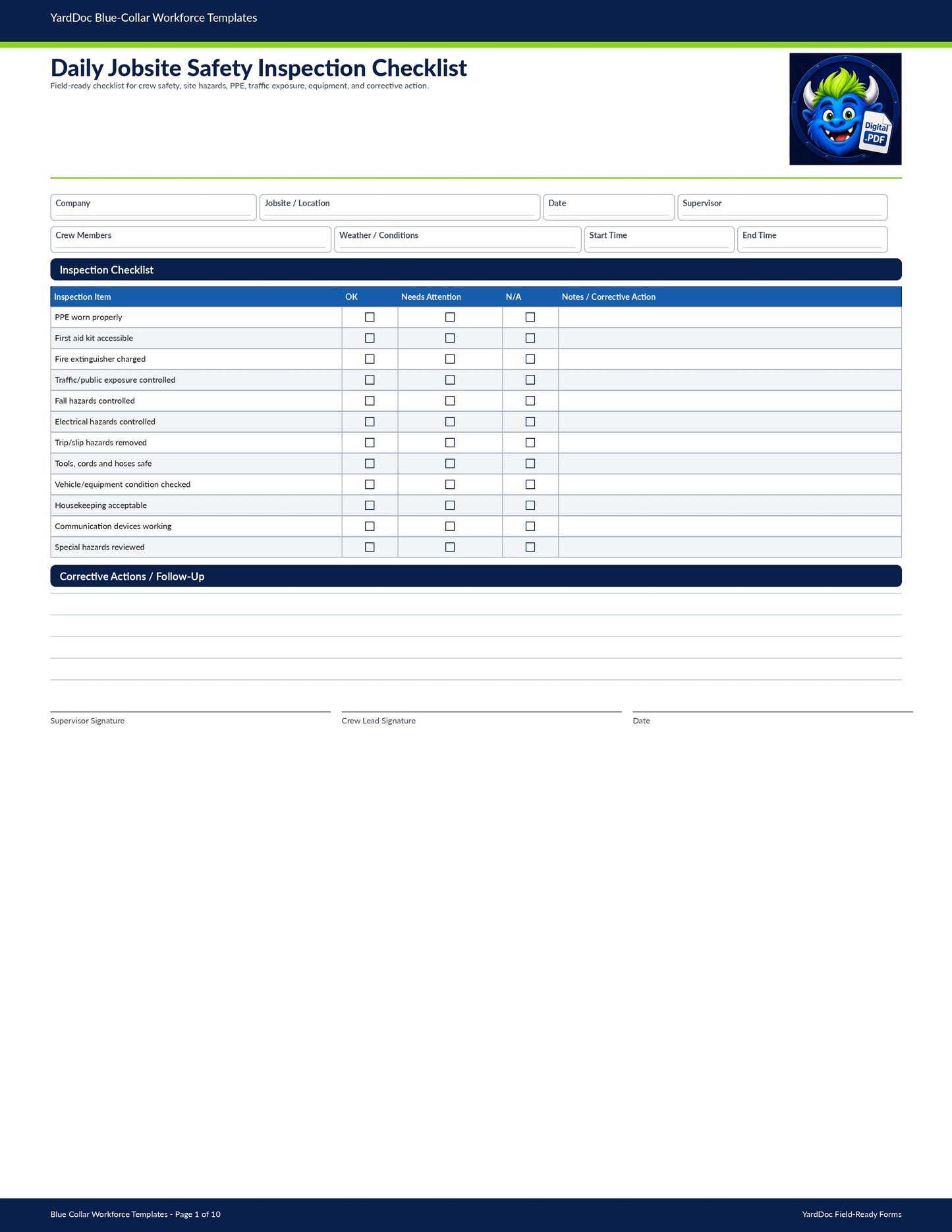 Jobsite Safety Inspection Checklist - YardDoc