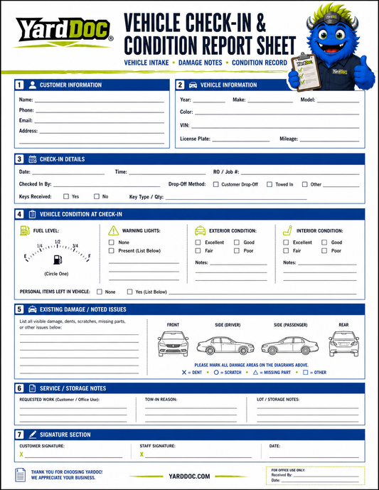 Vehicle Check-In & Condition Report - YardDoc