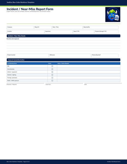 Incident / Near-miss Report Form - YardDoc