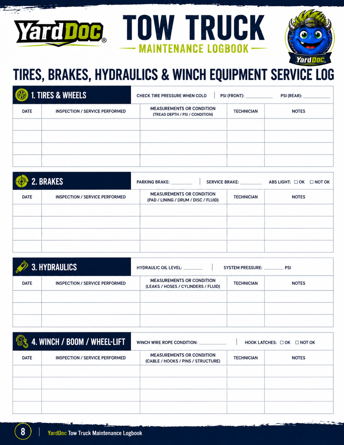 Tow Truck Maintenance Log - YardDoc