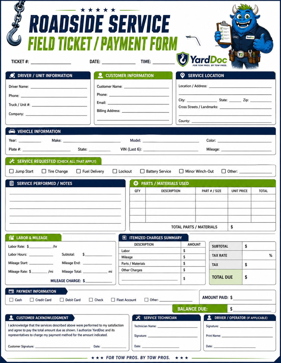 Tow Boss Forms Pack - YardDoc
