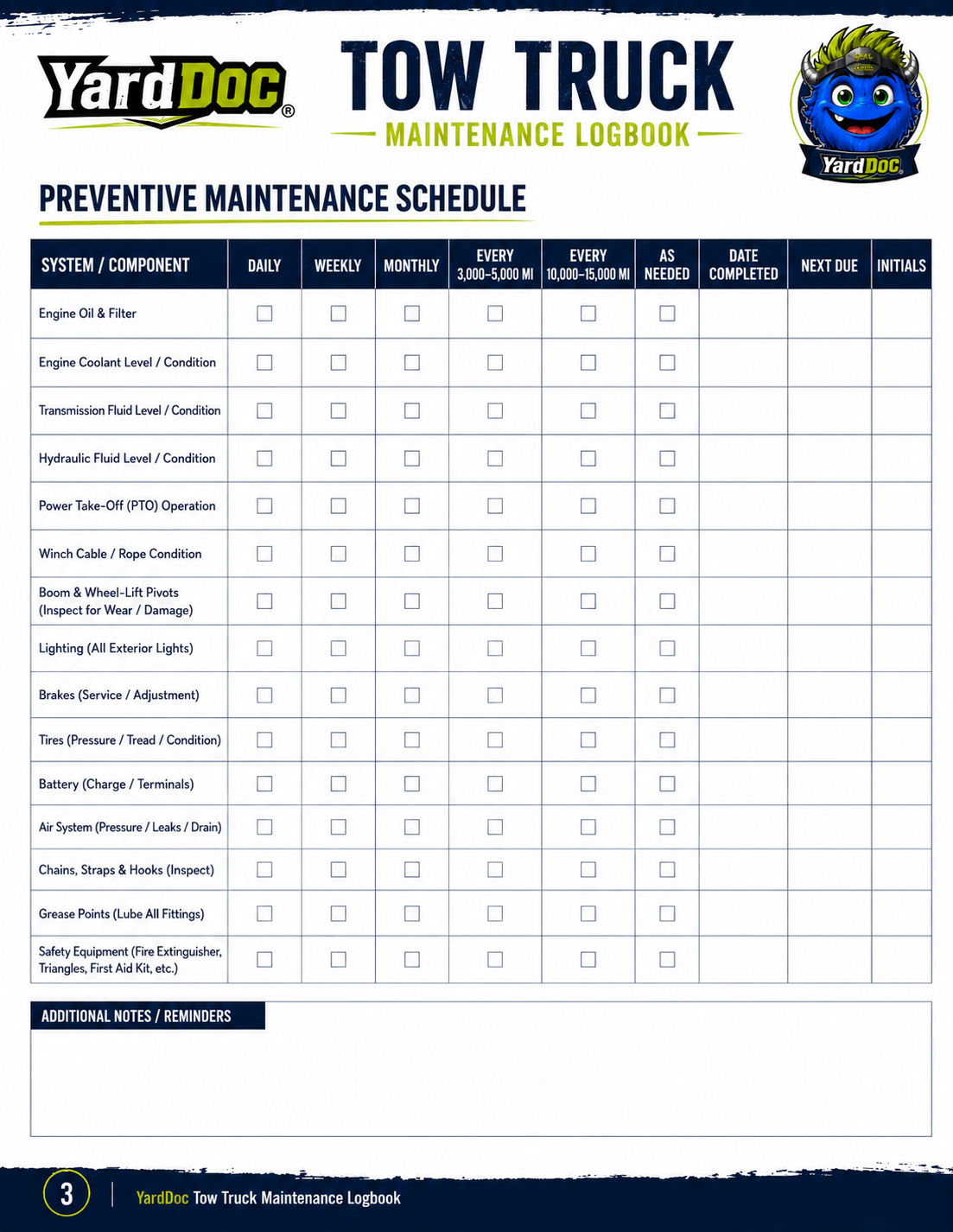 Tow Truck Maintenance Log - YardDoc