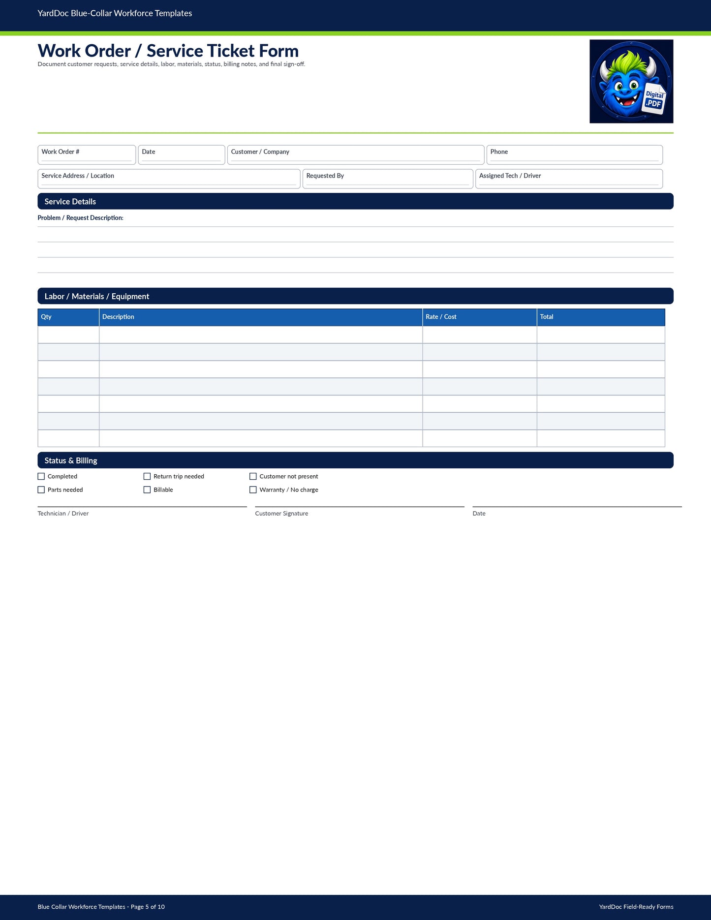 Work Order / Service Ticket Form - YardDoc