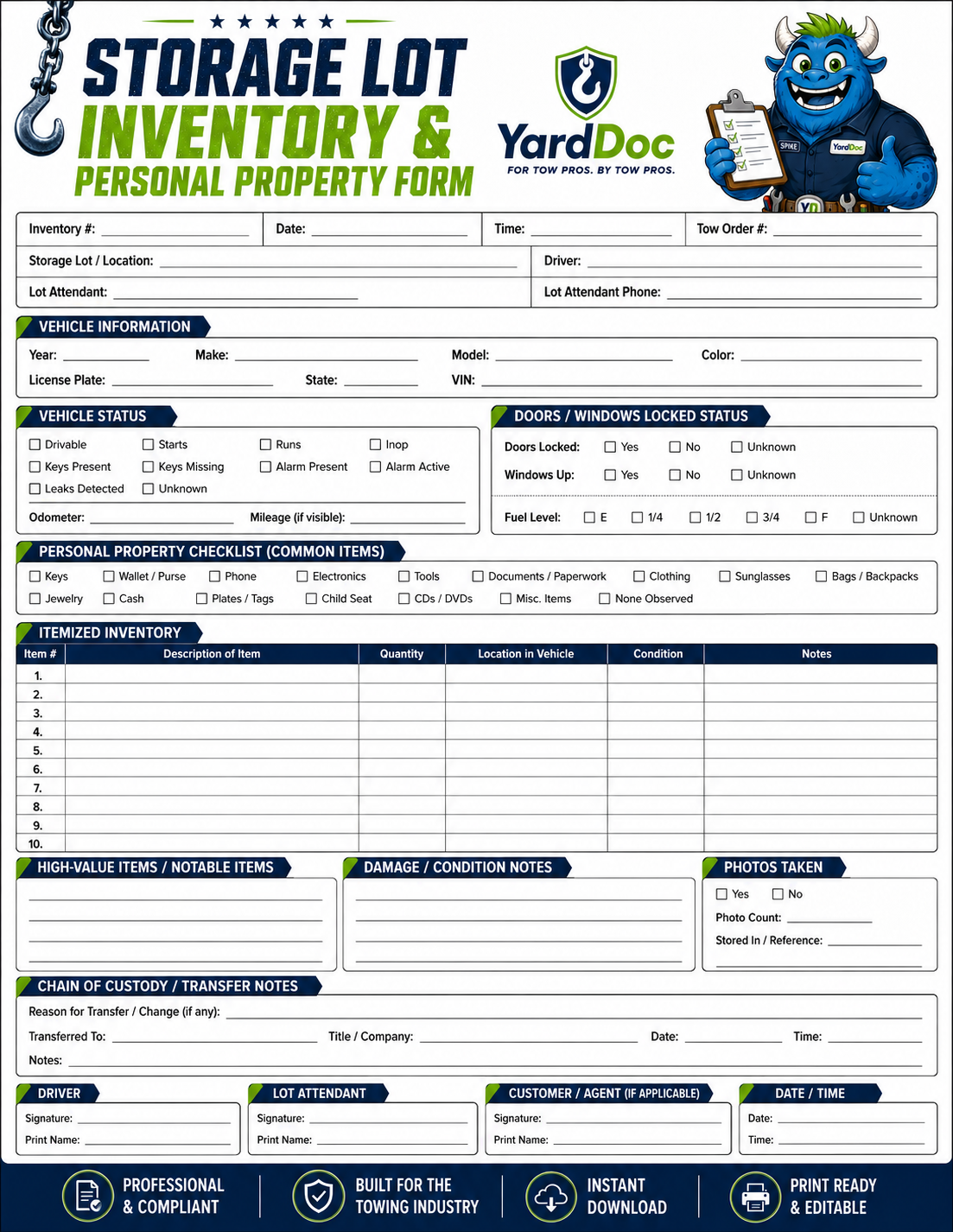 Tow Boss Forms Pack - YardDoc