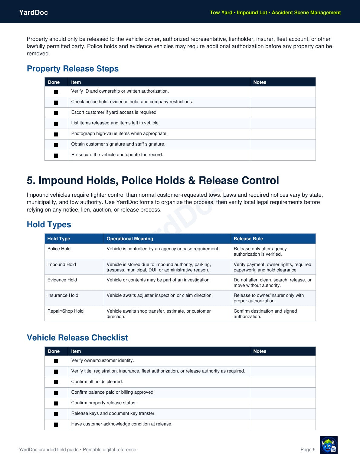 Tow Boss Field Guide - YardDoc