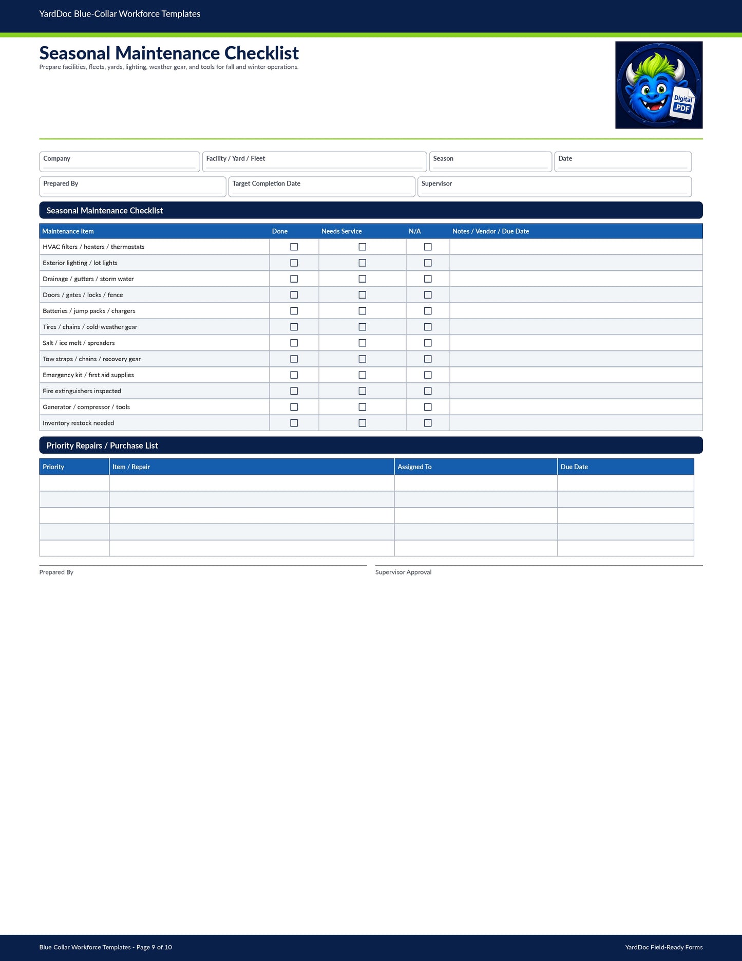 Seasonal Maintenance Checklist - YardDoc