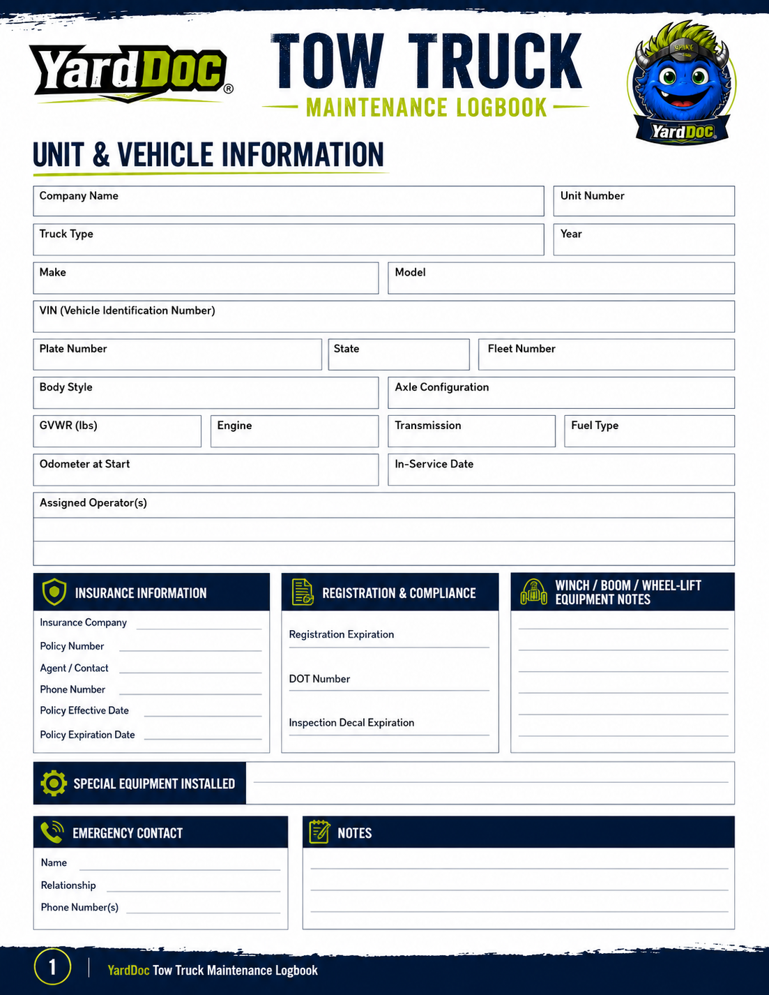 Tow Truck Maintenance Log - YardDoc