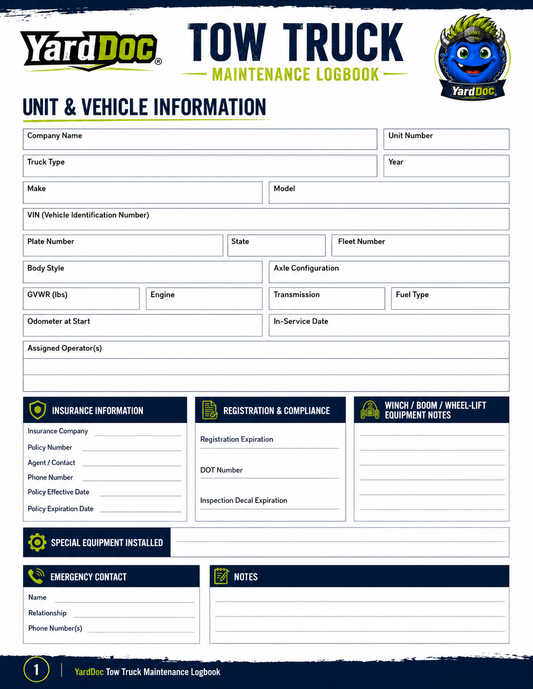 Tow Truck Maintenance Log - YardDoc
