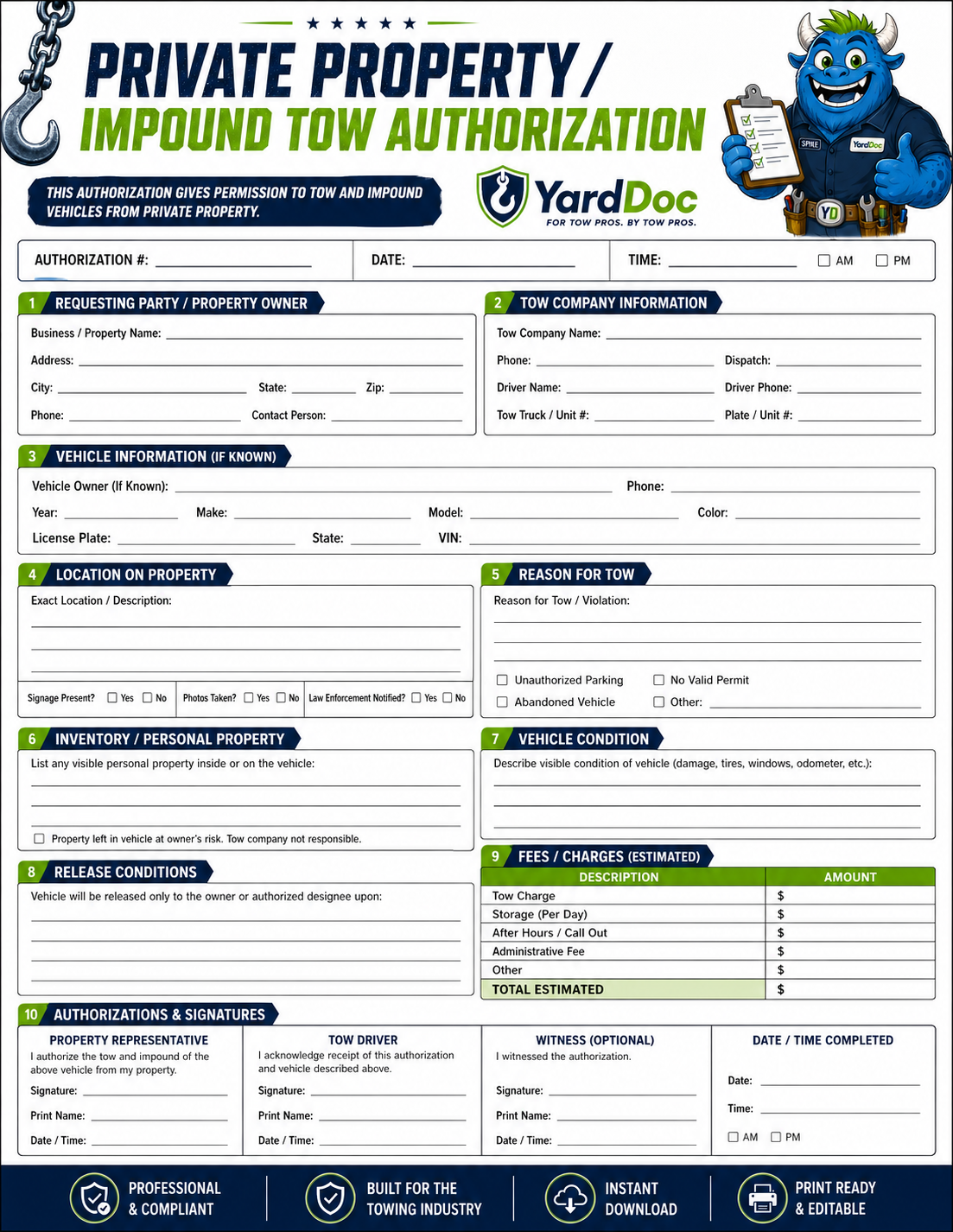 Tow Boss Forms Pack - YardDoc