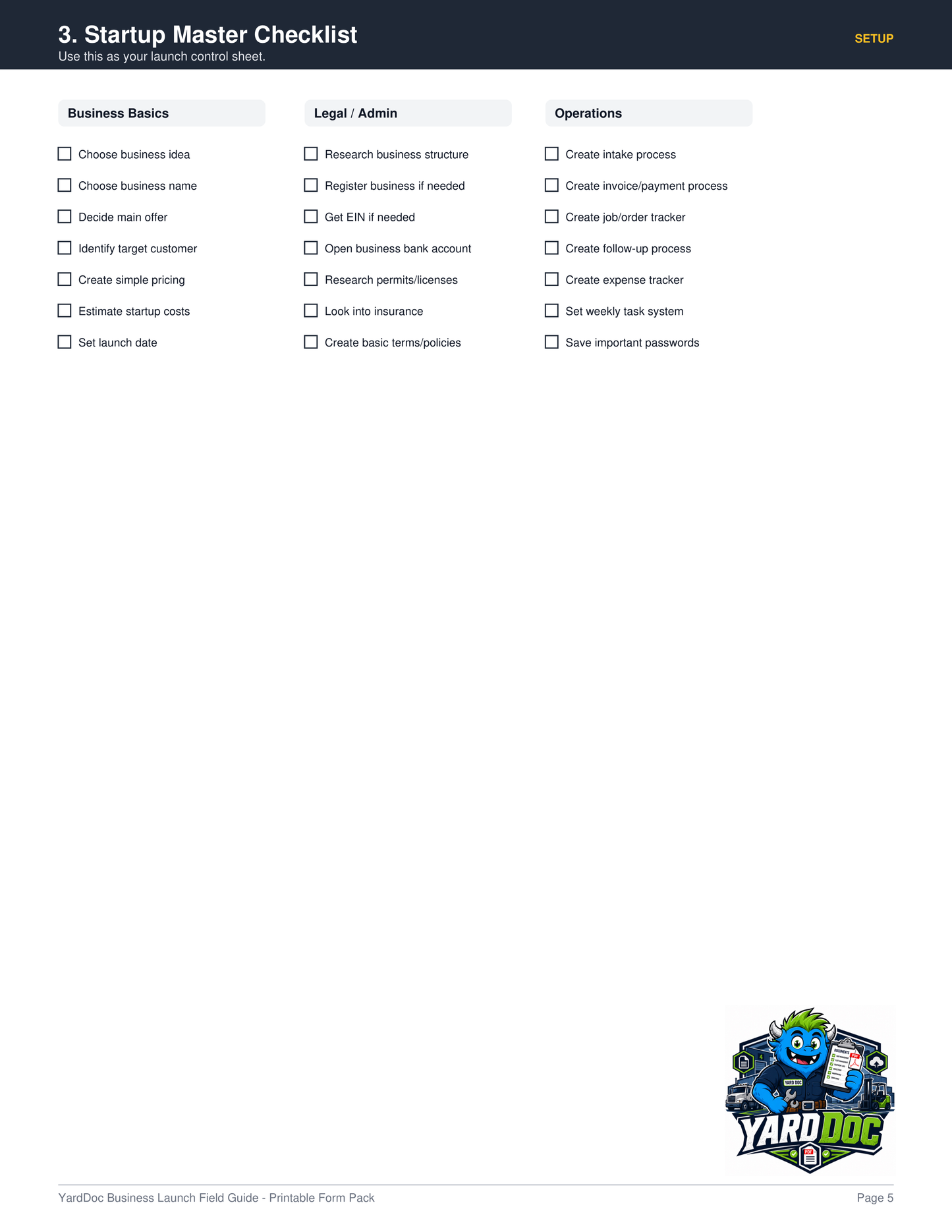 Business Launch Guide - YardDoc