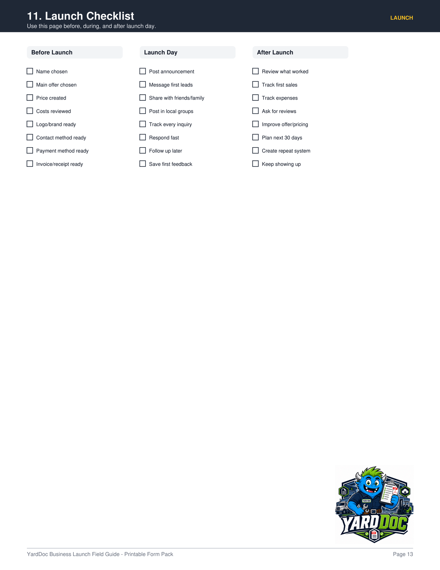 Business Launch Guide - YardDoc