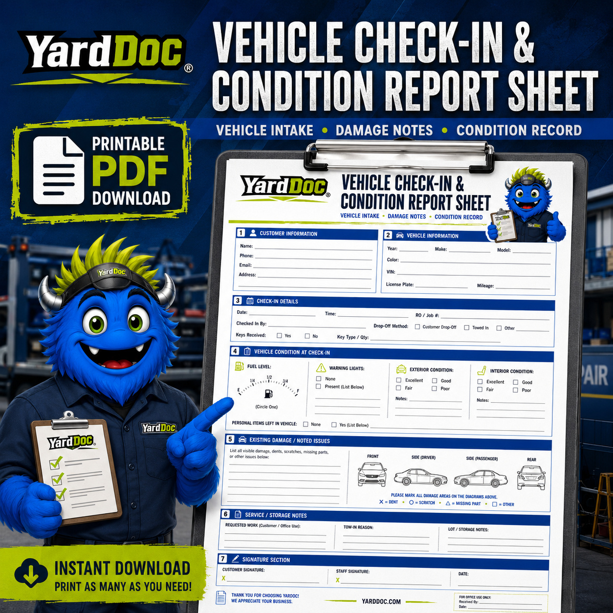 Vehicle Check-In & Condition Report - YardDoc