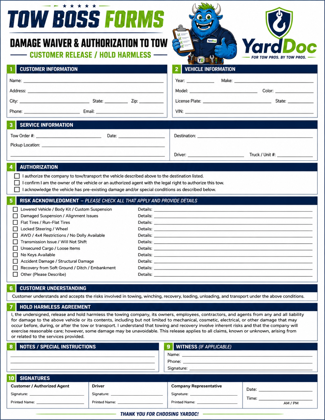 Tow Boss Forms Pack - YardDoc