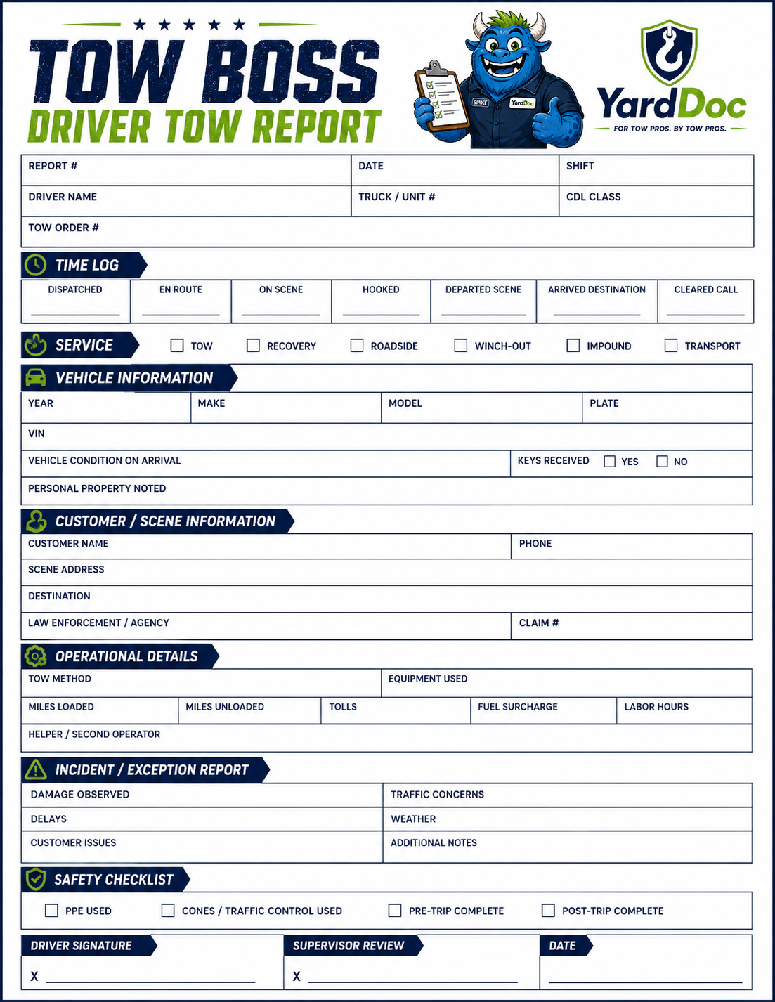Tow Boss Forms Pack - YardDoc